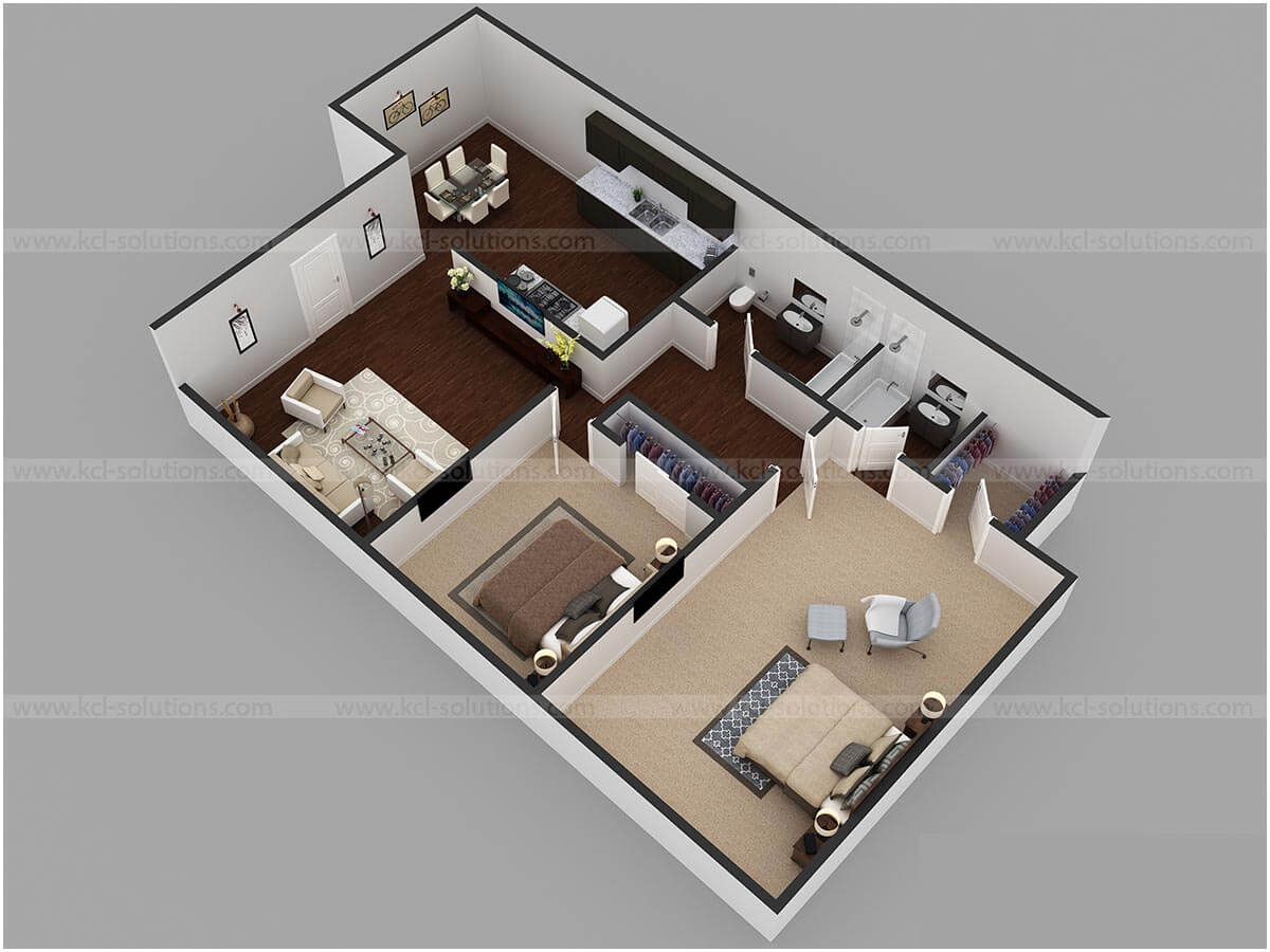2BHK Residential Floor Plan